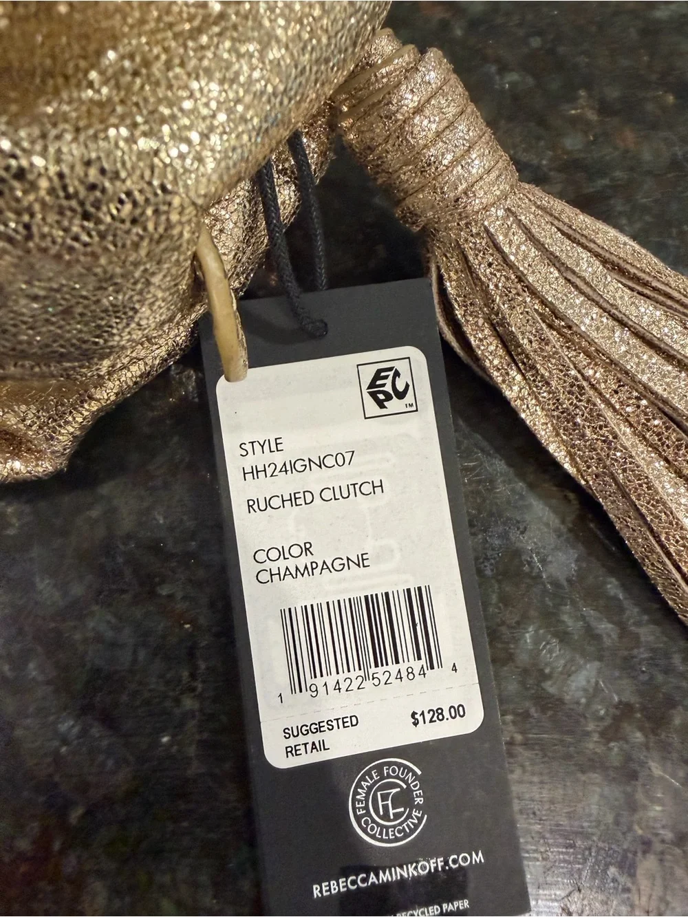 Rebecca Minkoff Metallic Gold Gathered Tassel Clutch
